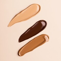 Three Foundation Swatches in Different Skin Tones on a Neutral Background. Dark skin