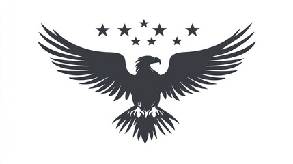Obraz premium Eagle emblem, patriotic, wings spread, stars, design element, for use in media, presentations, or other graphic design projects