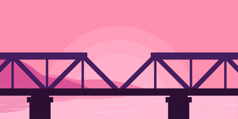 Bridge at Sunset. Minimalist Vector Illustration.
