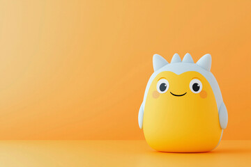 Happy yellow creature with gray accents on an orange background in playful setting