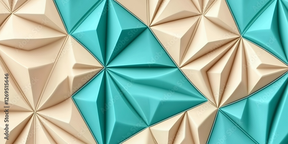 Aufkleber abstract geometric teal beige 3d pattern background texture wall design