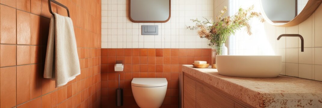 Modern terracotta bathroom with minimalist design elements