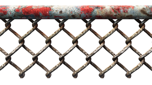 Rusty Chain Fence Red Paint Texture, Aged Iron Grid for Grunge Border Design, isolated on transparent background. - Powered by Adobe