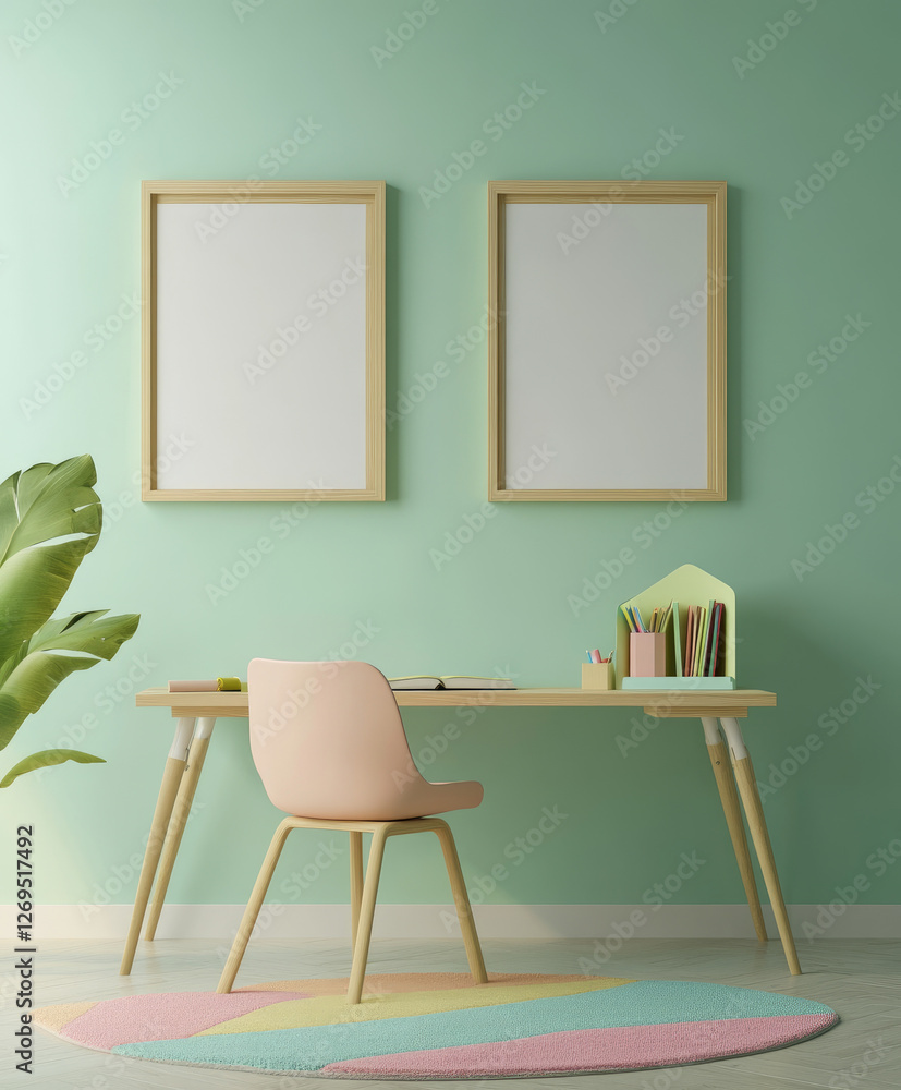 Poster home office setup modern workspace image minimalist environment side view productivity concept