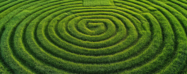 Aerial view of circular grass field pattern in agriculture