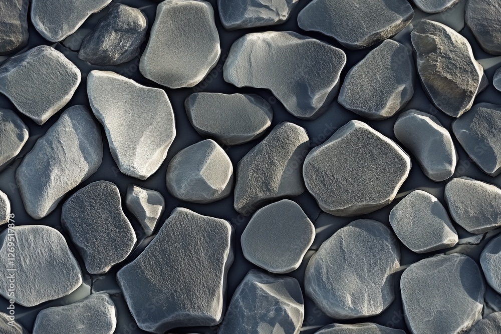 Poster seamless various smooth stones arranged closely together, showcasing different shapes and textures. 