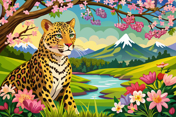 vector of A leopard in the beauty of spring