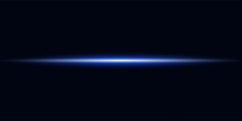 Laser lines of light. Horizontal neon light. Neon blue horizontal speed lines. Glowing stripes. Laser beams
