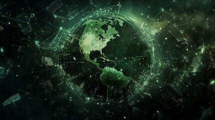 Realistic image of earth illustrating a global digital network and futuristic connectivity elements