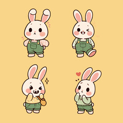 Cute bunny mascot set