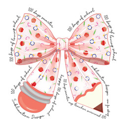 100 Days in The Book EPS Vector, coquette Bow 100 days of school EPS Vector, 100th day of school EPS Vector, Coquette bow EPS Vector, 100th day of school kindergarten EPS Vector