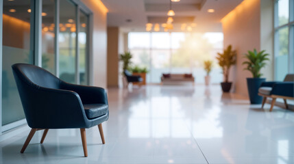 Fototapeta premium Modern lounge area featuring a stylish chair and bright natural light in a contemporary setting