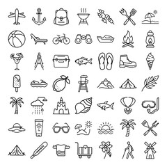 Summer Vacation Icons Travel, Beach, Camping, and Relaxation Symbols