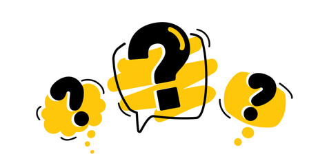 The concept of frequently asked questions.  A flat vector illustration with question marks.