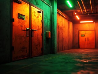 Obraz premium Realistic Industrial Corridor with Vibrant Light and Textures