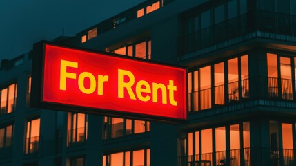 Obraz premium Vibrant Urban Apartment Rental Sign Illuminated at Dusk