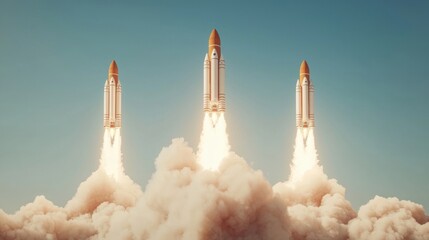 Retro Style Rocket Launching into Space in Vintage High Fidelity