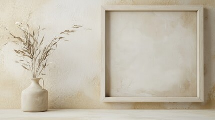 Empty frame with geometric design on a soft beige wall isolated