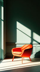 Fototapeta premium Modern chair in bright sunlight minimalist interior photography contemporary design side view aesthetic appeal