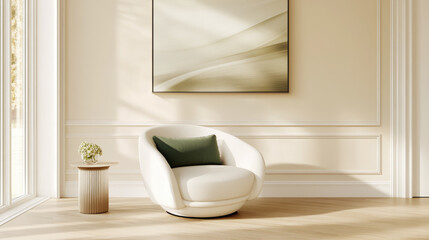 Modern living room design featuring cozy white chair minimalist home interior natural light contemporary style