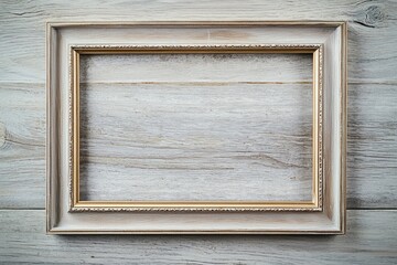 Empty minimalist frame on a light wood table isolated