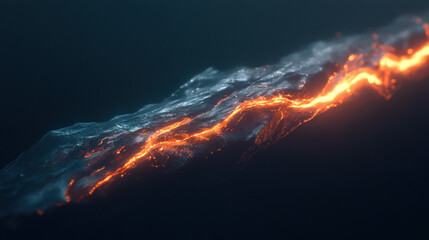 a glowing meteor with a radiant copper streak, captured mid-flight with heat distortions, single-tone deep grey background