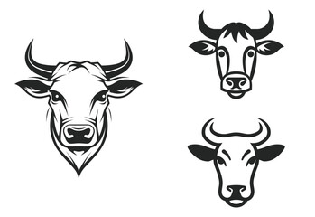 Cow Head Line Art, silhouette logotype vector illustration