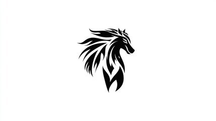 Abstract black and white wolf profile, stylized tattoo design, logo potential