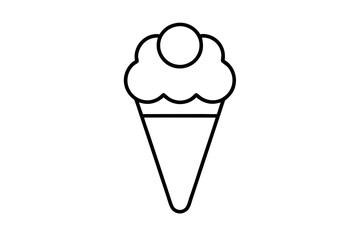 Minimal Line Art Ice Cream Cone - Dessert Vector Illustration