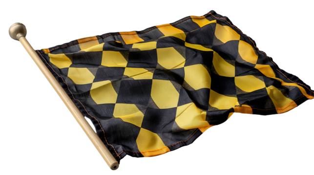 Yellow Black Checkered Flag Race Winning Fabric, Sport Competition Design, isolated on transparent background.