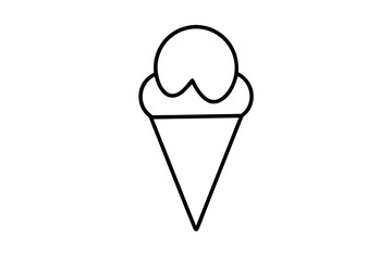 Minimal Line Art Ice Cream Cone - Dessert Vector Illustration