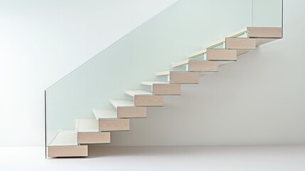 Floating staircase with light oak treads and clear glass balustrades