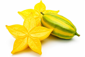 Fototapeta premium Three yellow flowers with a star shape.
