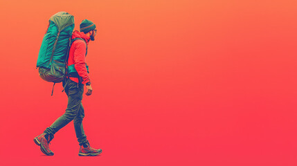 Backpacker on Isolated Background
