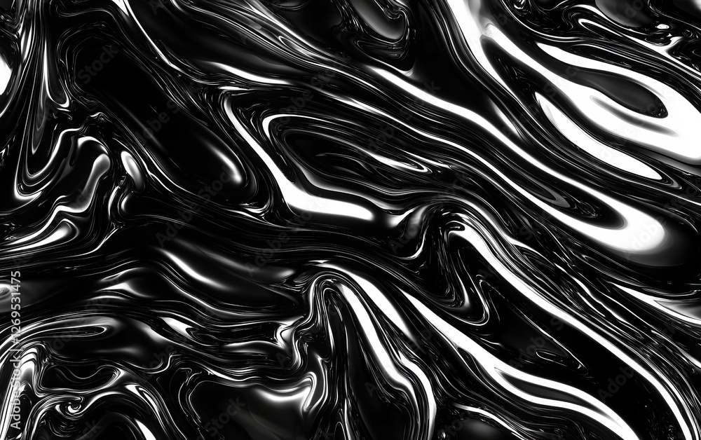 Poster abstract black and white fluid marble texture with dynamic swirling patterns and glossy sheen for ar