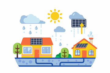 Fototapeta premium Sustainable house with solar panels and rainwater harvesting system