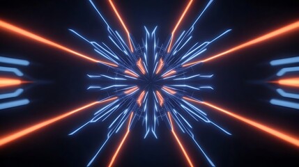Fototapeta premium Abstract neon light tunnel, glowing lines, futuristic background