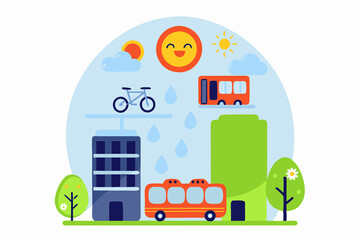 Fototapeta premium Urban mobility with bicycles and electric public transport in a sustainable city