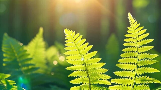 4K湿地森林沼泽绿色蕨类植物逆光