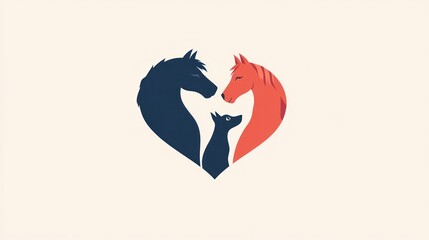 Horses and dog in heart shape, love, animal family, logo design, stock photo