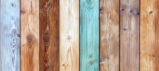 Fototapeta premium Colorful wooden planks background with varying textures, patterns, and shades for creative design projects and artistic applications