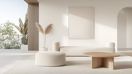 Minimalist living room with neutral tones and natural light