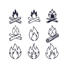 Collection of Flat-Style Fire Flame Icons and Silhouettes