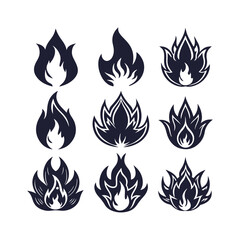 Collection of Flat-Style Fire Flame Icons and Silhouettes
