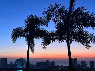 Blue and orange skyline at sunset