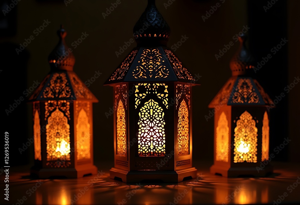Aufkleber generative ai image of ornately designed lanterns casting a warm glow in the darkness