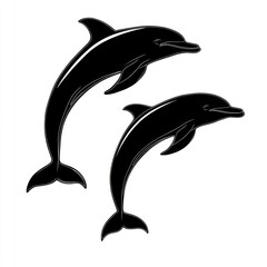 Naklejka premium Two dolphins jumping, isolated, black silhouette