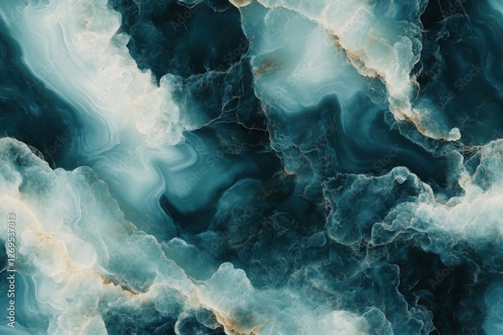 Poster seamless south onyx mesmerizing abstract pattern featuring swirling shades of teal and dark blue, wi