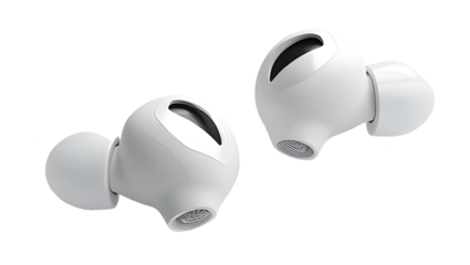 Isolated earphones for music: sound device and audio equipment, stereo gadget to listen with, technological headphones wired for digital audio experience, white background 
