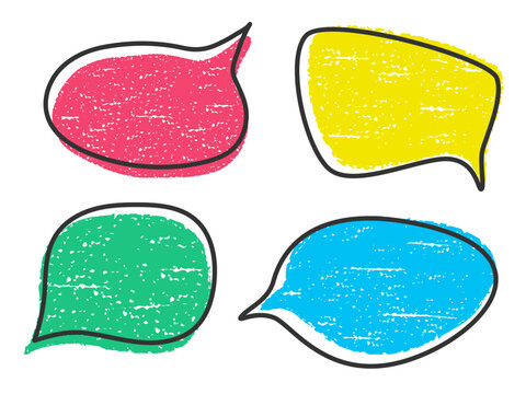 Colorful speech bubble set with sketched scribble rough chalk texture. Ideal for comics, conversation graphics, educational materials, social media posts, poster, banner